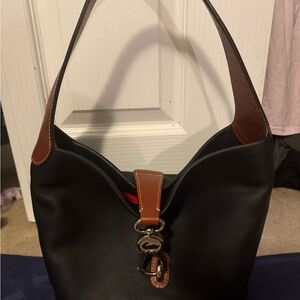Dooney & Bourke Black and Brown Hobo Bag with Metallic Detail